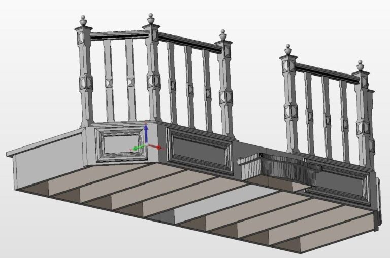 reconstructie van een authentiek bordes voor monument in Spa,trap natekenen vanuit oude tekening,namaken met cnc